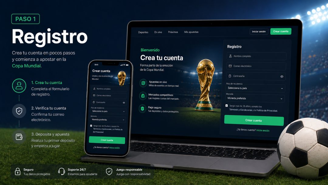 Registro en una casa de apuestas para el Mundial 2026