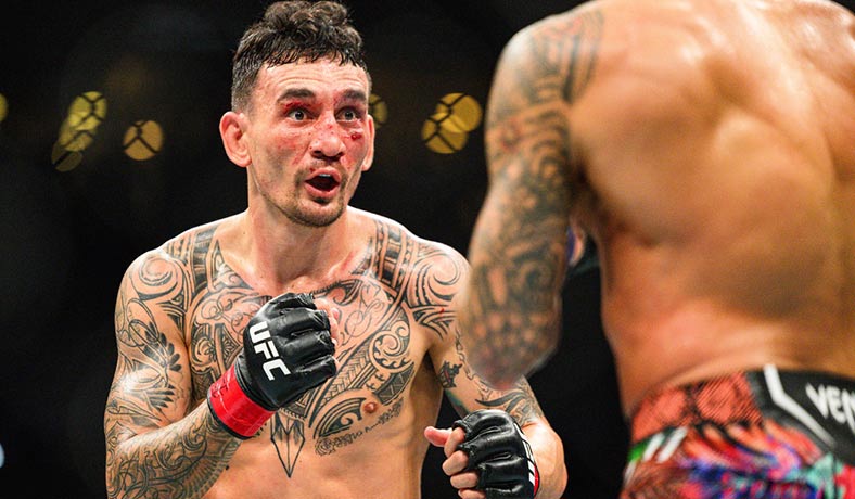 Max Holloway en acción en UFC 318 de Nueva Orleans